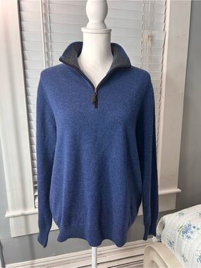 The cashmere project Men's Half-Zip Sweater in Blue with Contrast Collar